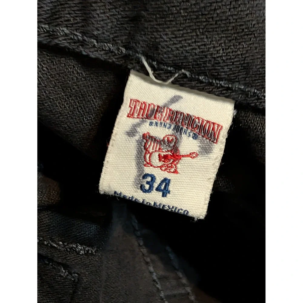 True Religion Mens Section Straight Black Denim Jeans Size 34 Y2K Streetwear